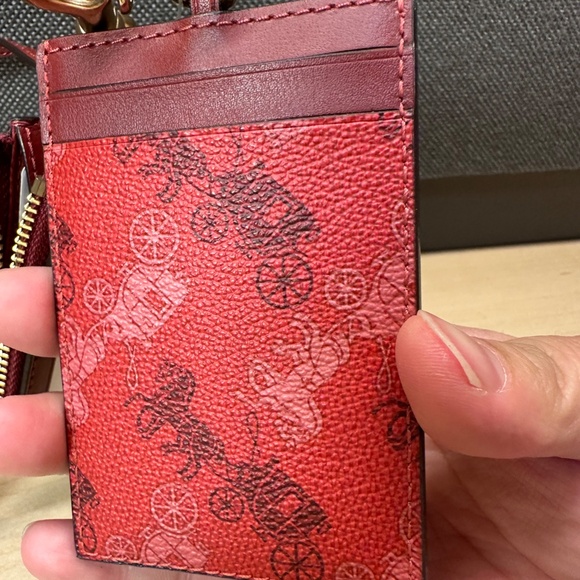 NWT! RARE! F84637 COACH Red Lanyard Card Case Set with Horse & Carriage Print - Picture 3 of 10